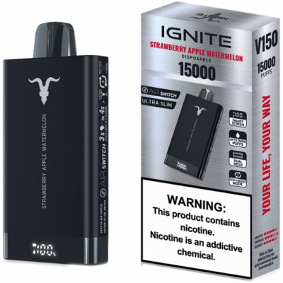 VAPER DESCARTAVEL IGNITE V150 BLACK STRAWBERRY APPLE WATERMELON 15000