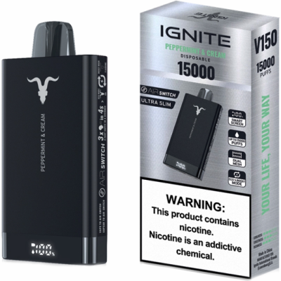 VAPER DESCARTAVEL IGNITE V150 BLACK PEARMINT CREAM 15000 PUFFS