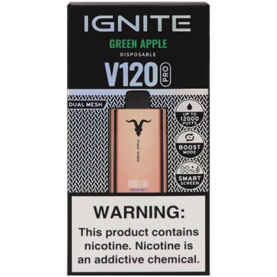 VAPER DESCARTAVEL IGNITE V120 PRO ROSE GOLD GREEN APPLE 12000 PUFFS