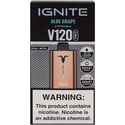 VAPER DESCARTAVEL IGNITE V120 PRO ROSE GOLD ALOE GRAPE 12000 PUFFS